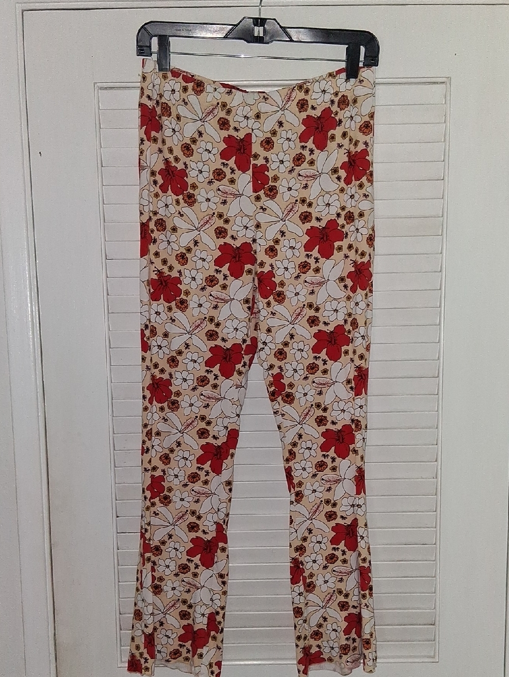 Alohiwai Floral Tan & Red Pants, XL, Hibiscus, Naupaka